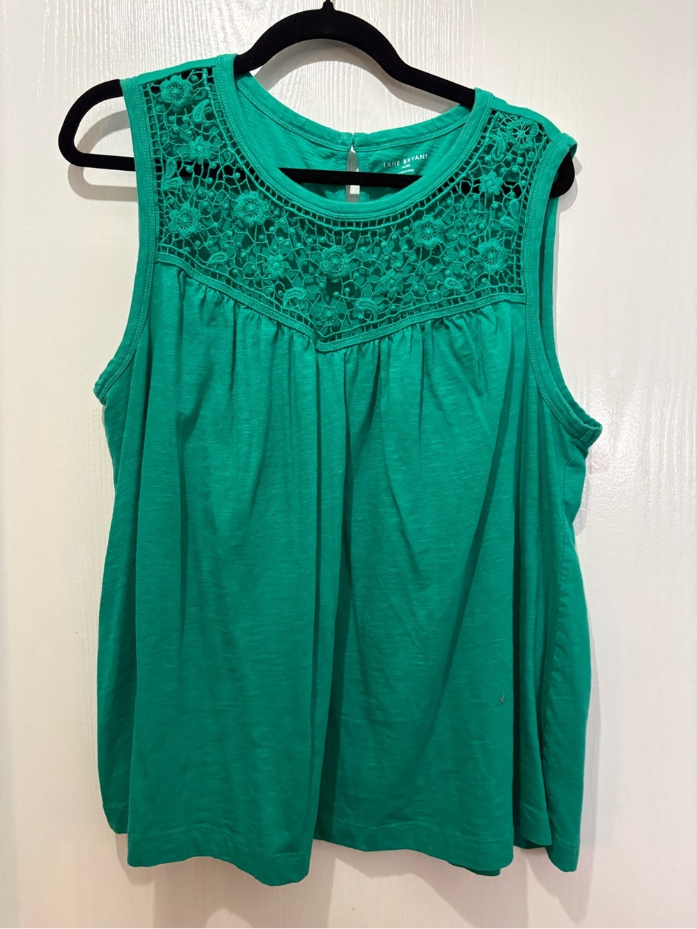 Lane Bryant Green Crochet Yoke Tank